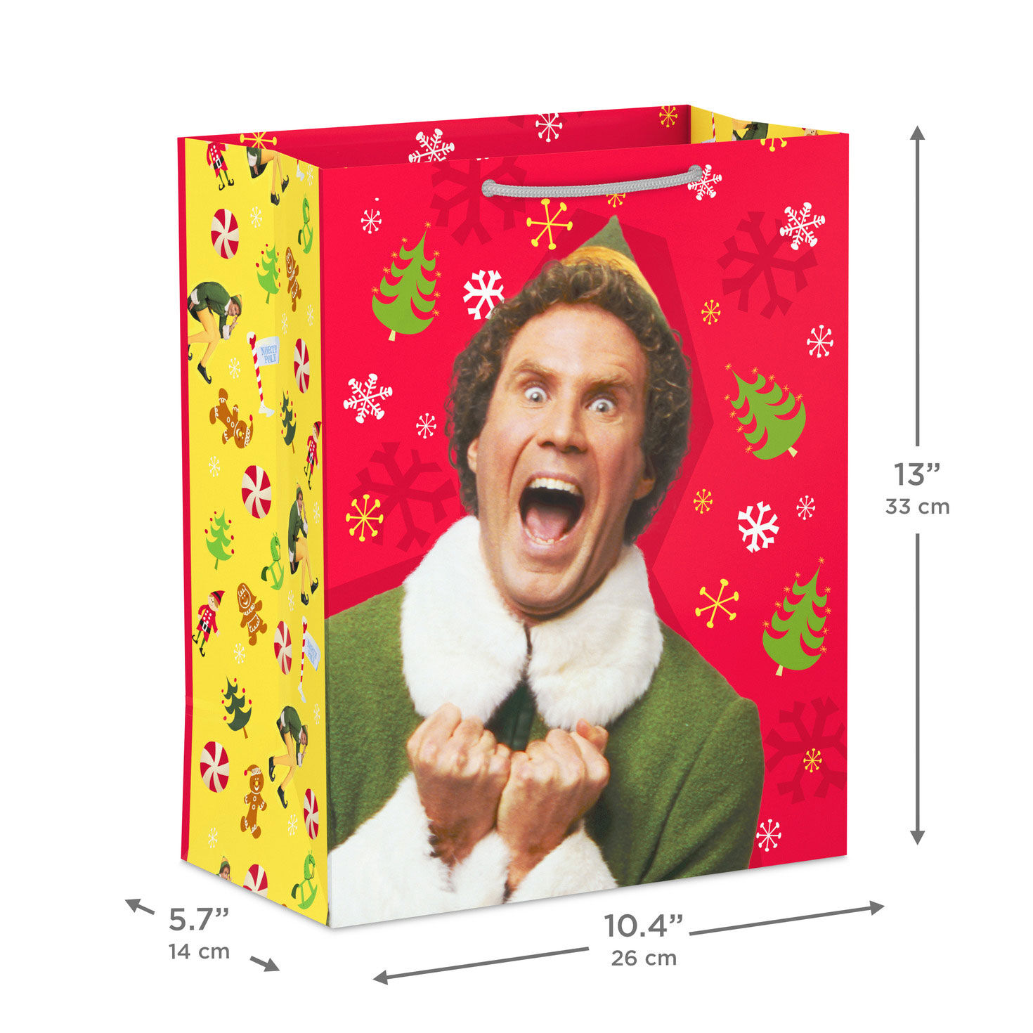 Buddy the Elf on Red Large Christmas Gift Bag measurement image number 3