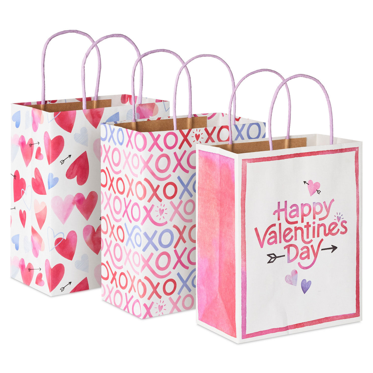 9.6" Happy Vibes 3-Pack Assorted Medium Valentine's Day Gift Bag Bundle