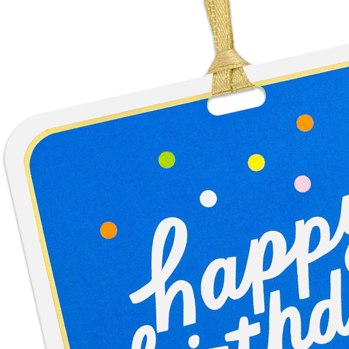 Happy Birthday Blue Confetti Single Hanging Gift Tag closeup view image number 4