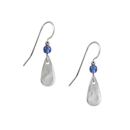 Silver Forest Blue Bead and Silver-Tone Metal Teardrop Earrings, 