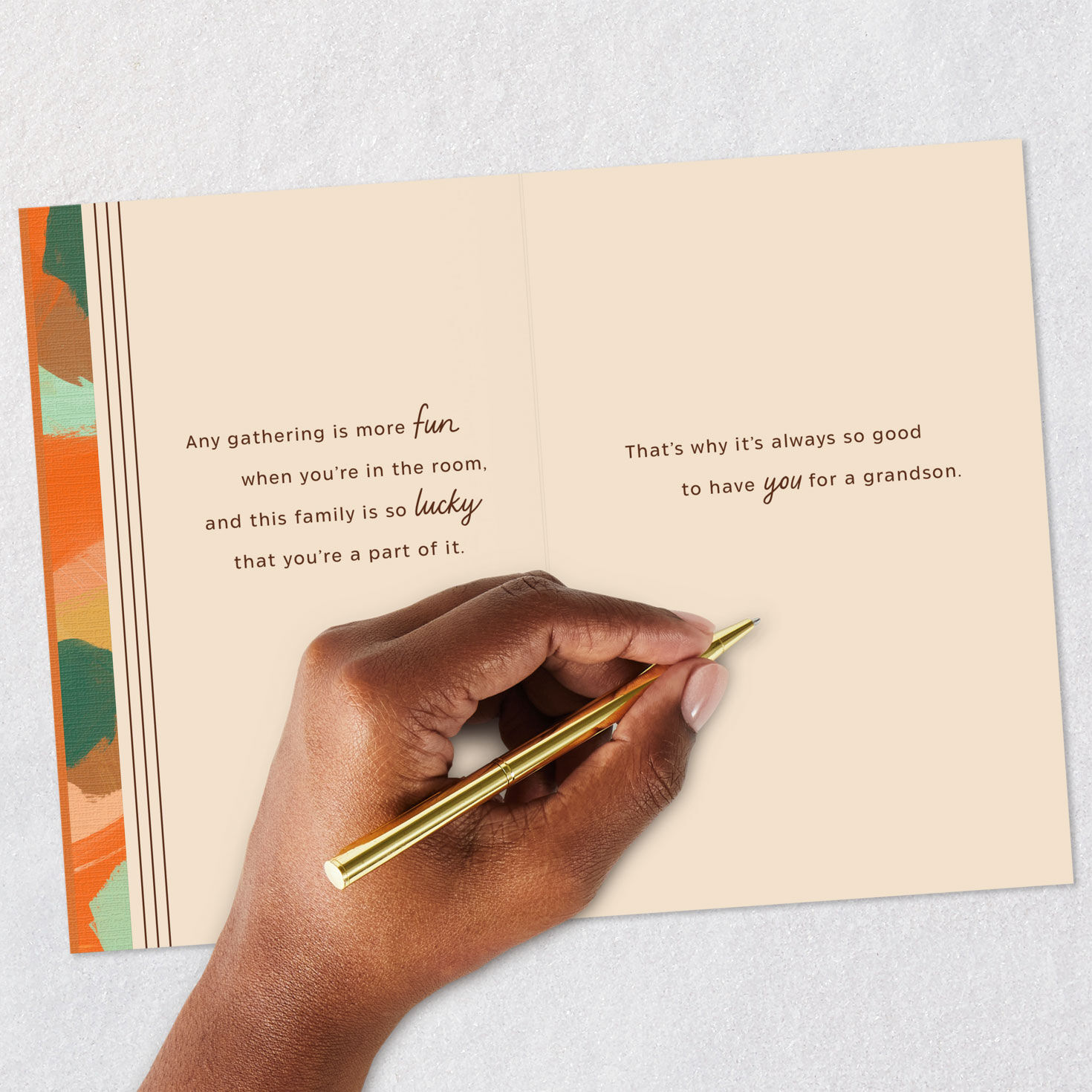 Orange and Green Abstract Thanksgiving Card for Grandson Signing card image number 7