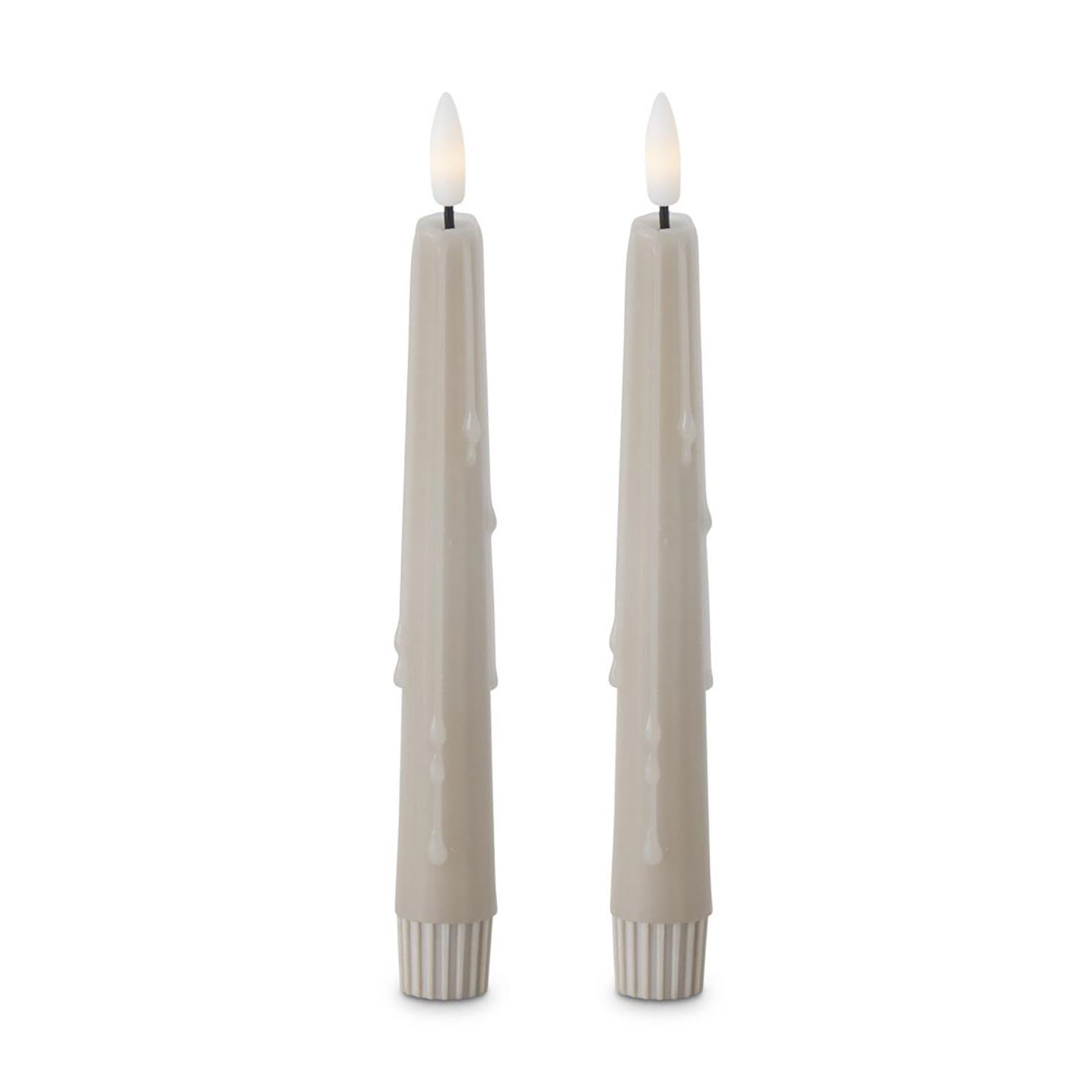K&K Interiors 8-inch Taupe Drip LED Taper Candles, Set of 2