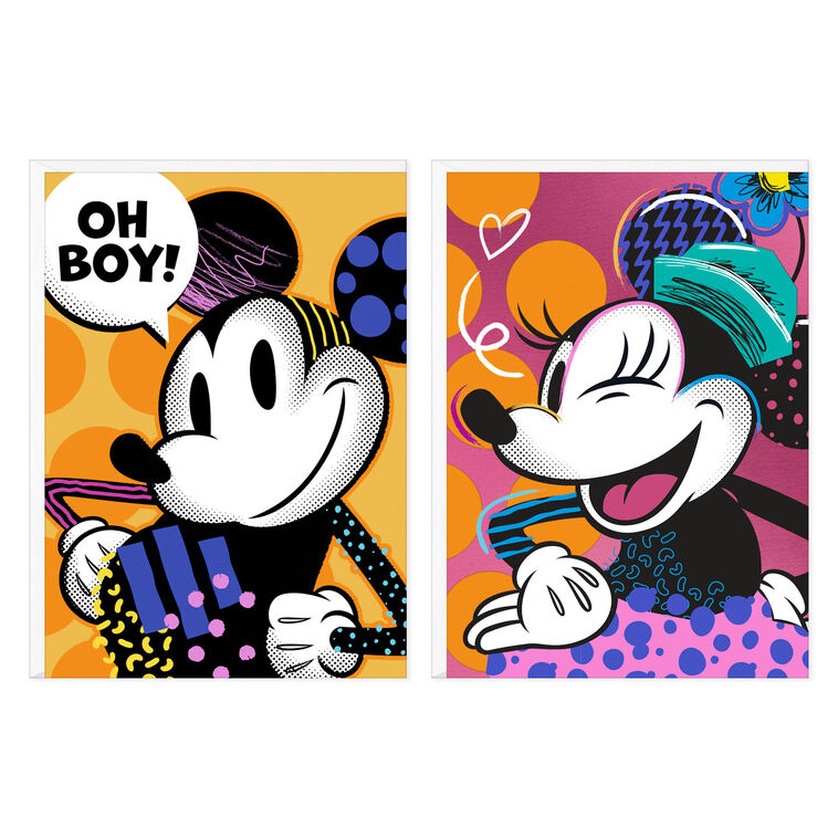 Disney Mickey Mouse and Minnie Mouse Modern Assorted Blank Notes, Pack of 12