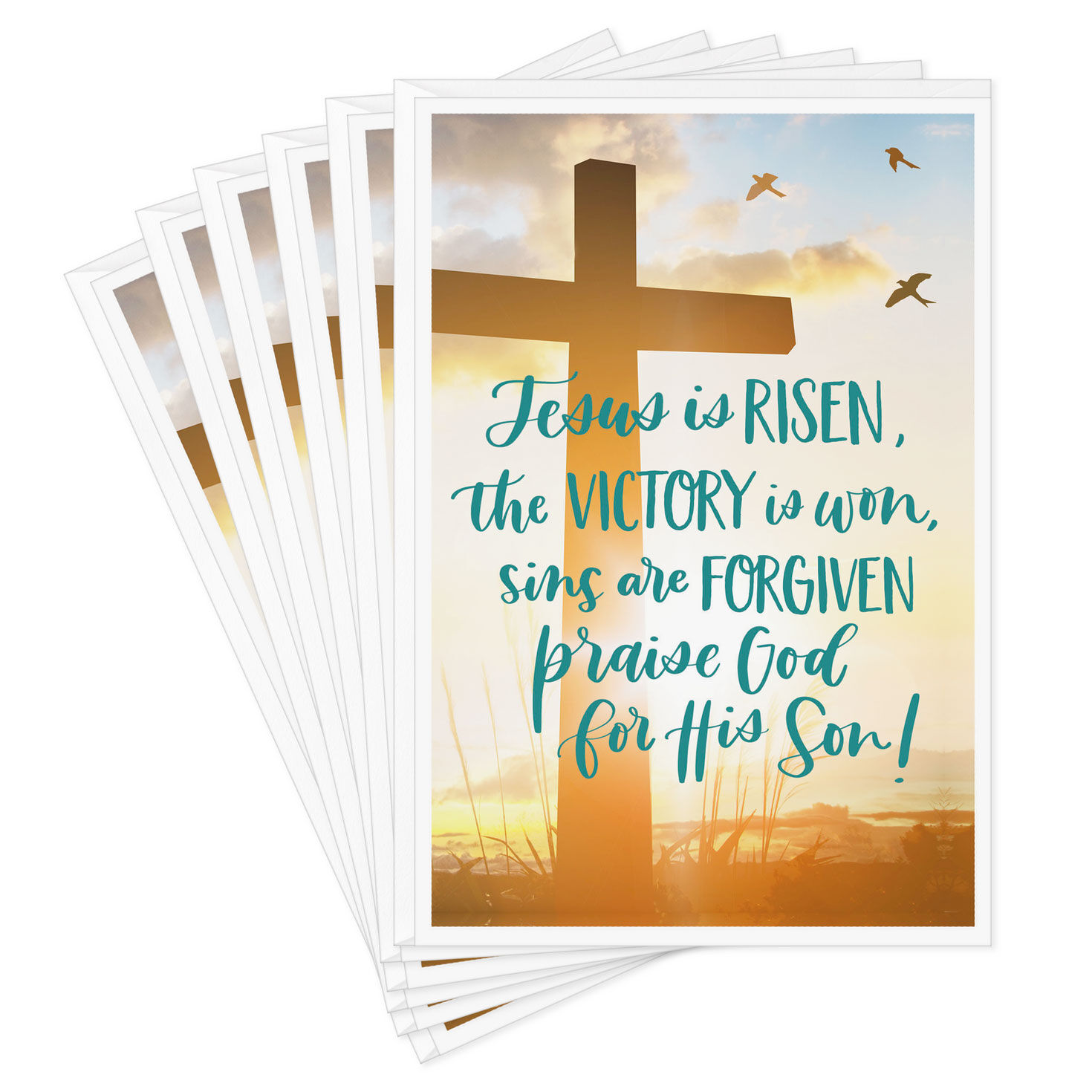 Sun Rising Behind Cross Religious Easter Cards, Pack of 6