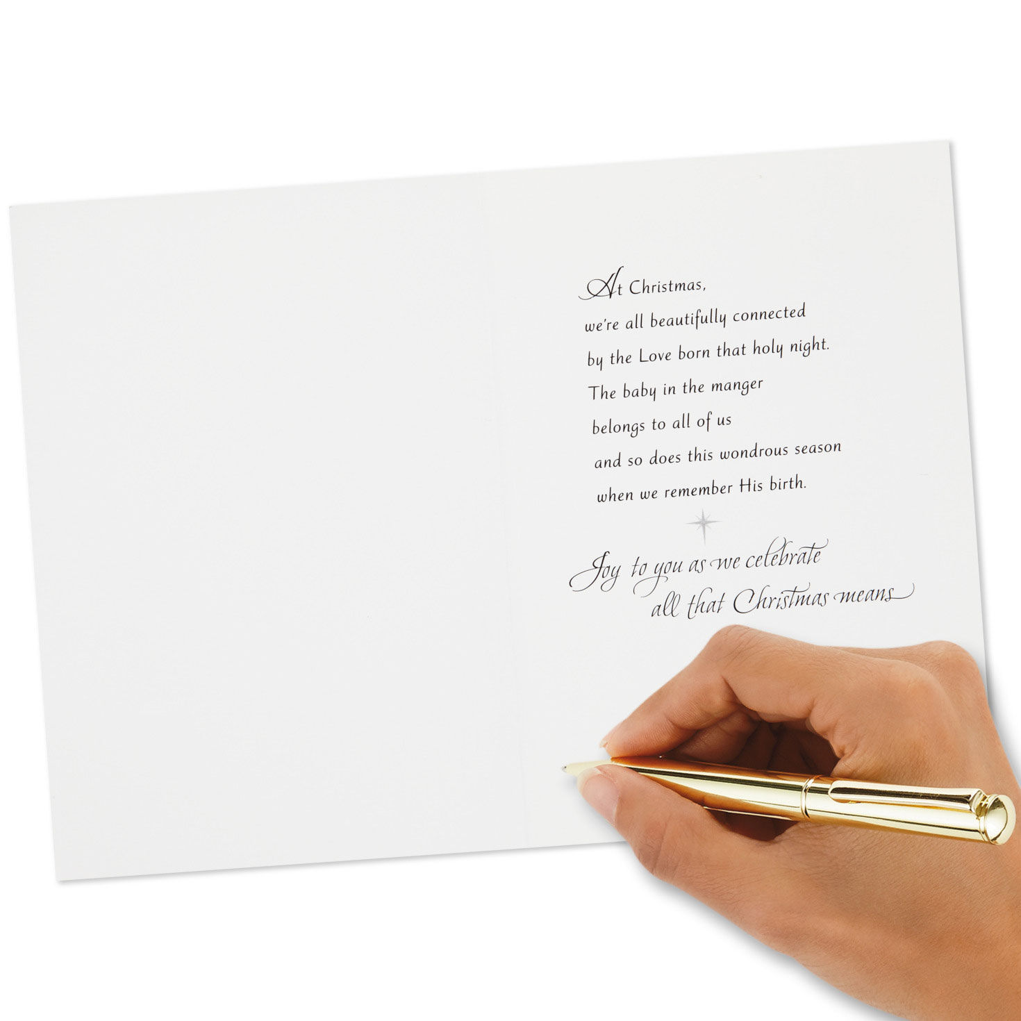 Gold Foil Manger on Burgundy Christmas Cards Pack Signing card image number 6