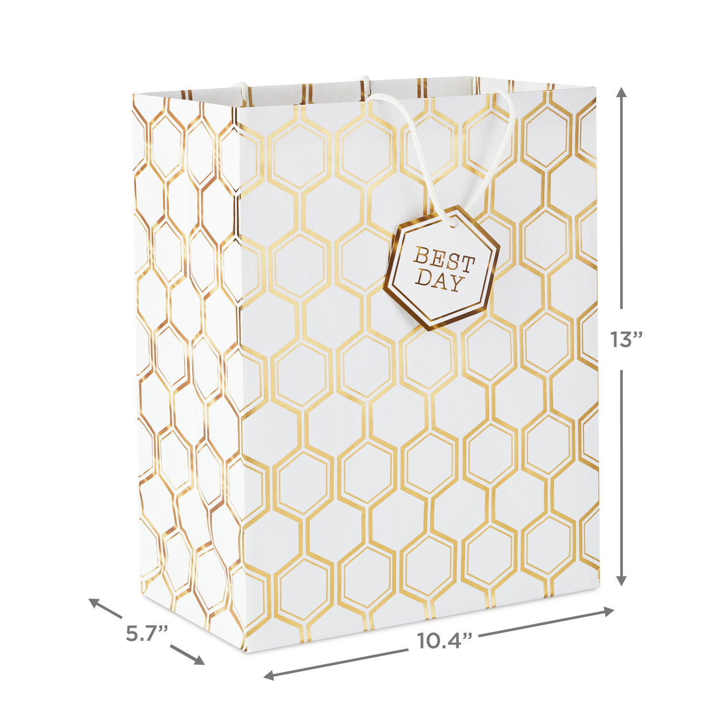 Gold Foil Hexagons on White Large Gift Bag measurement image number 3