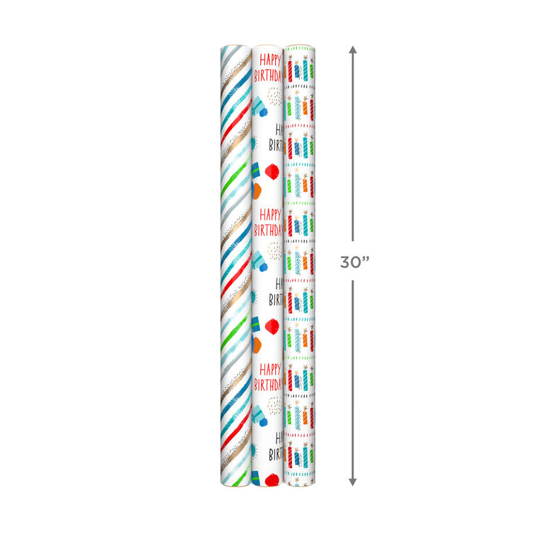 Assorted Colorful Birthday Wrapping Paper 3-Pack, 60 sq. ft., , large image number 9