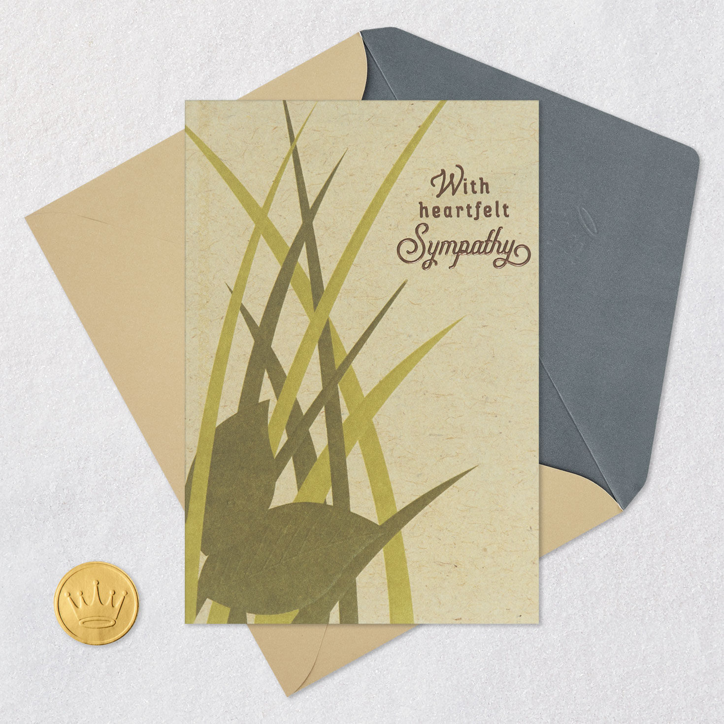 Green Leaves and Grass Sympathy Card Card Front with Envelope and Gold Seal image number 5