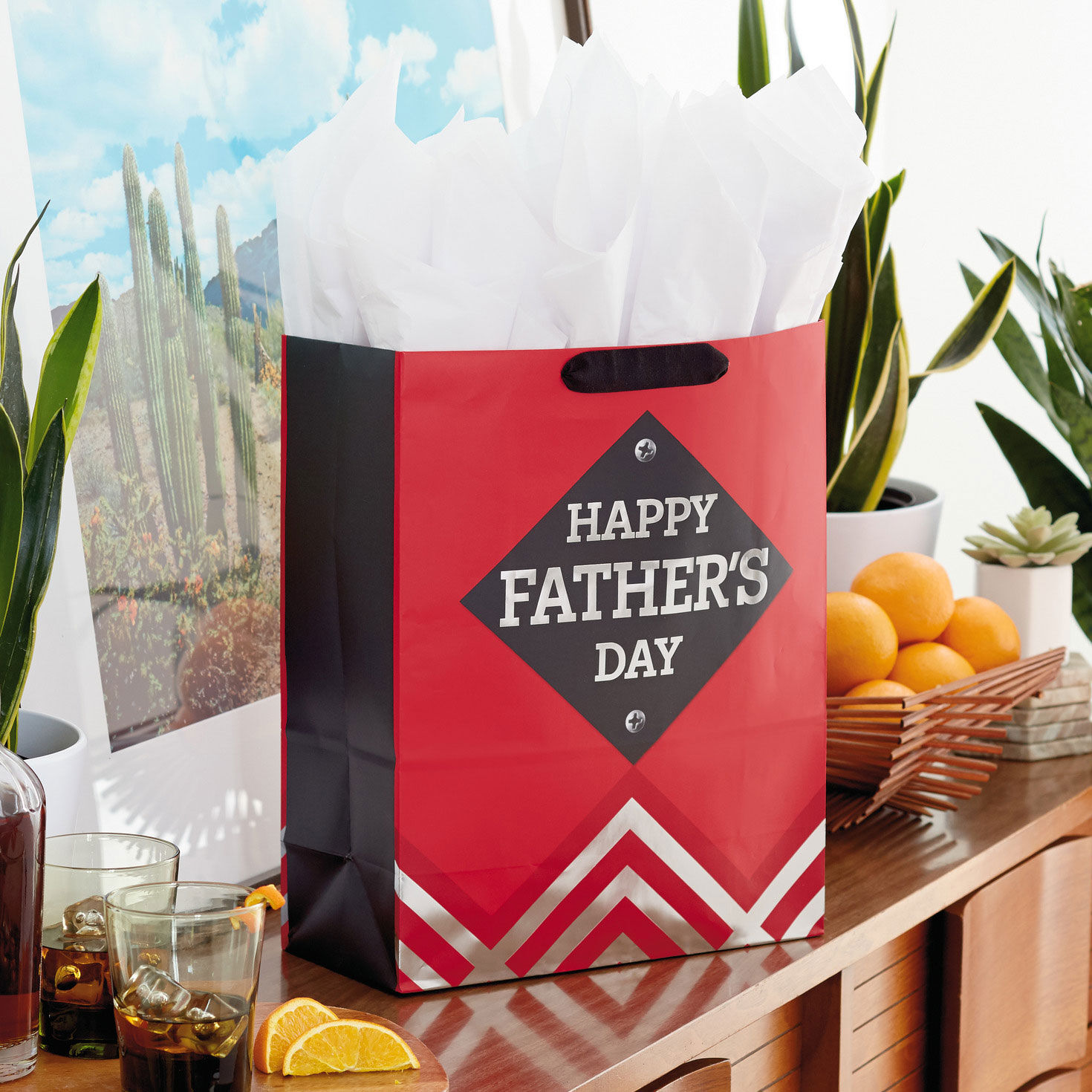 15.5" Red and Black Happy Father's Day Extra-Large Gift Bag With Tissue Paper, , large image number 2
