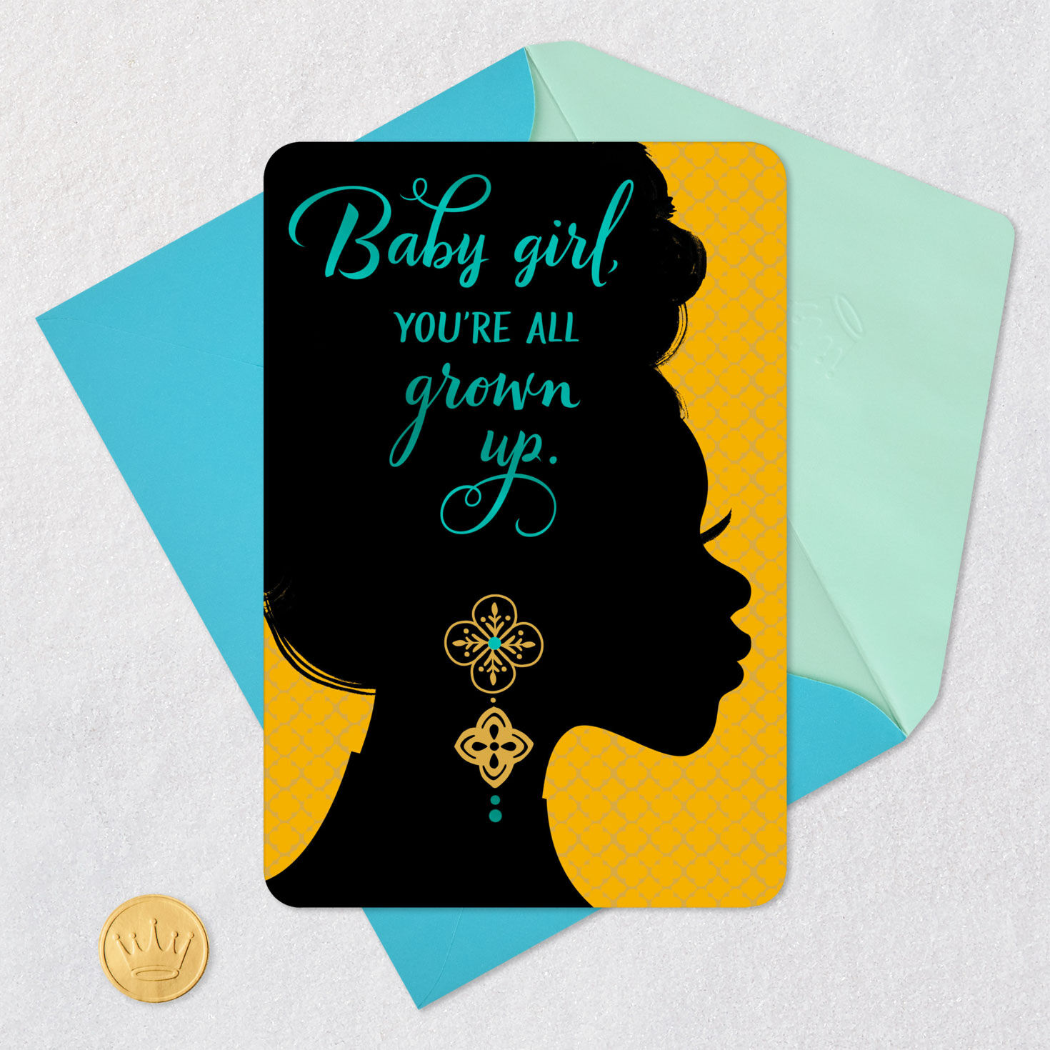 Black Woman Silhouette Birthday Card Card Front with Envelope and Gold Seal image number 5