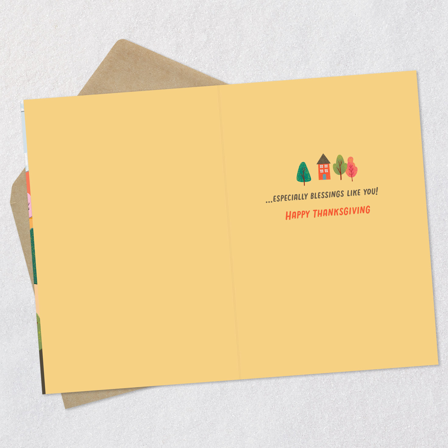 Colorful Folk Art Autumn Village Thanksgiving Card Open card with envelope image number 3