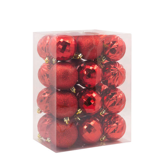 24-Piece Red Shatterproof Christmas Ornaments Set