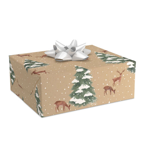 Woodland Deer with Trees Christmas Wrapping Paper, 25 sq. ft., 