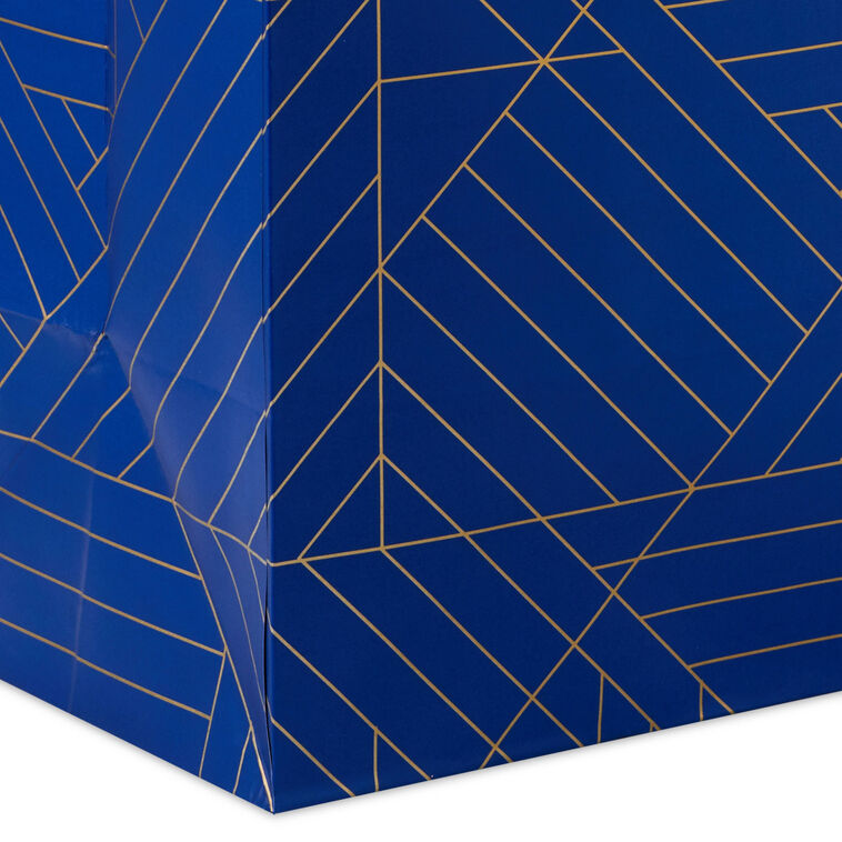 Gold Geometric on Navy Blue Large Gift Bag upclose detail image number 5