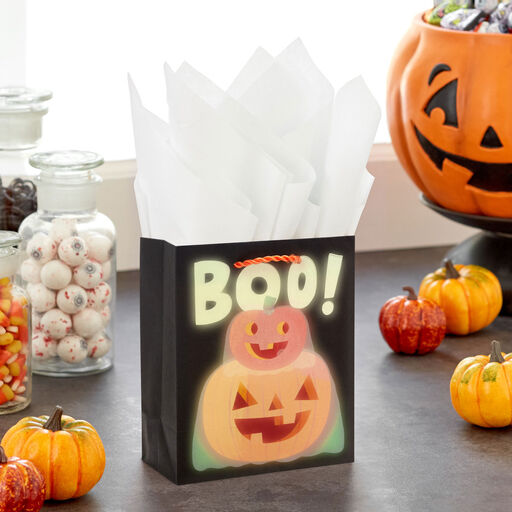 6.5" Glow-in-the-Dark Pumpkins Small Halloween Gift Bag, 