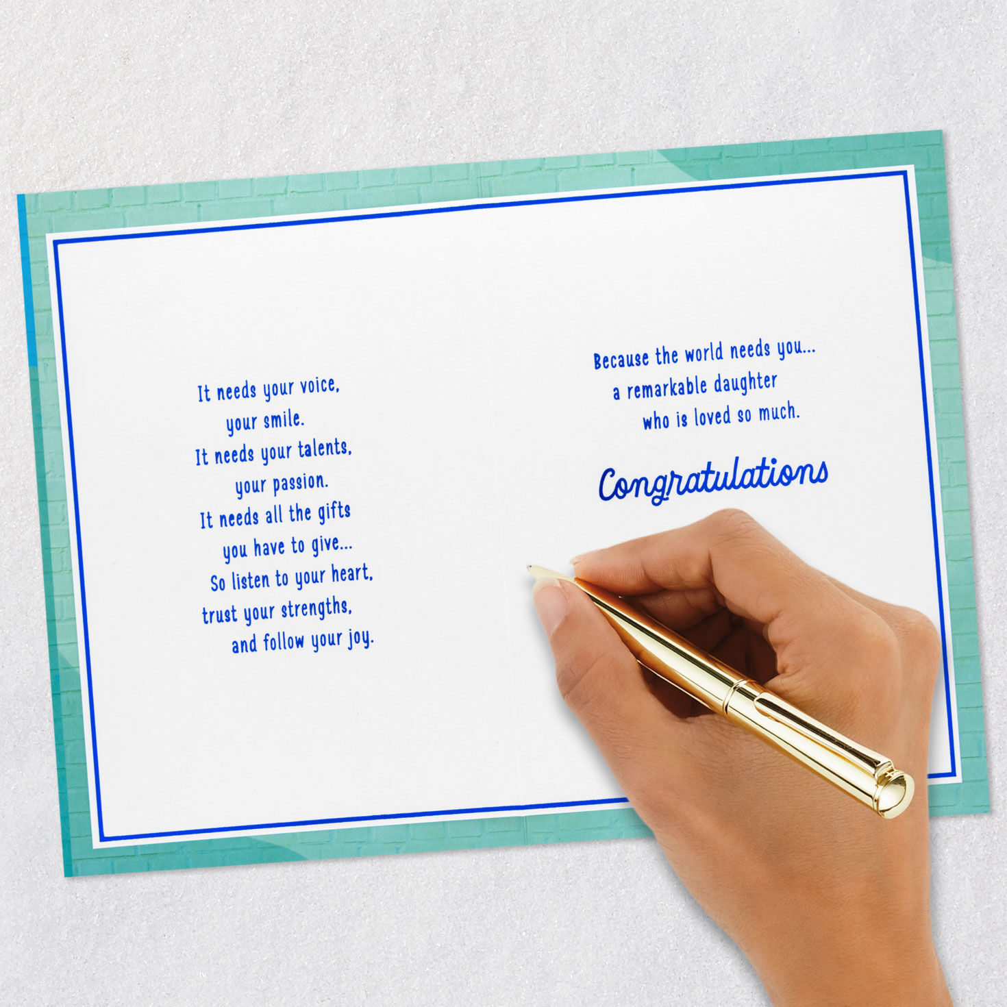 Blue Brick Wall with Stars and Diploma Graduation Card Signing card image number 7