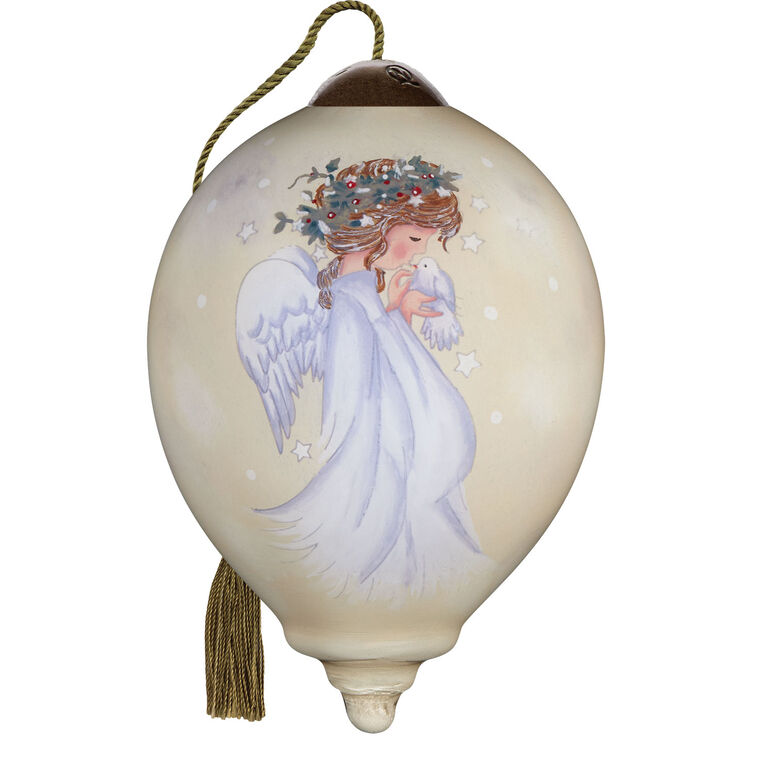 Ne'Qwa Art Heavenly Peace Sweet Angel and Dove Glass Christmas Ornament