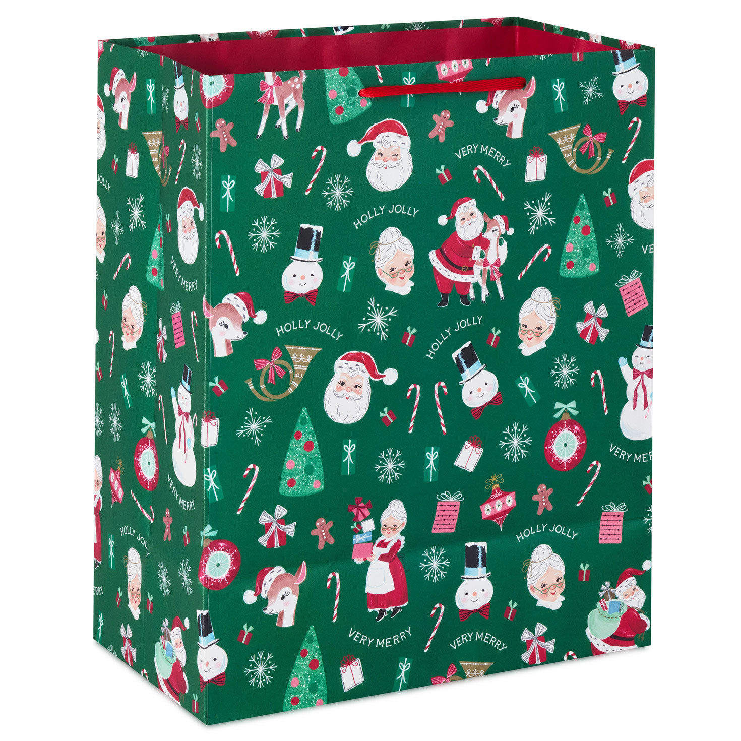 Vintage Icons on Green Large Christmas Gift Bag Back image number 6