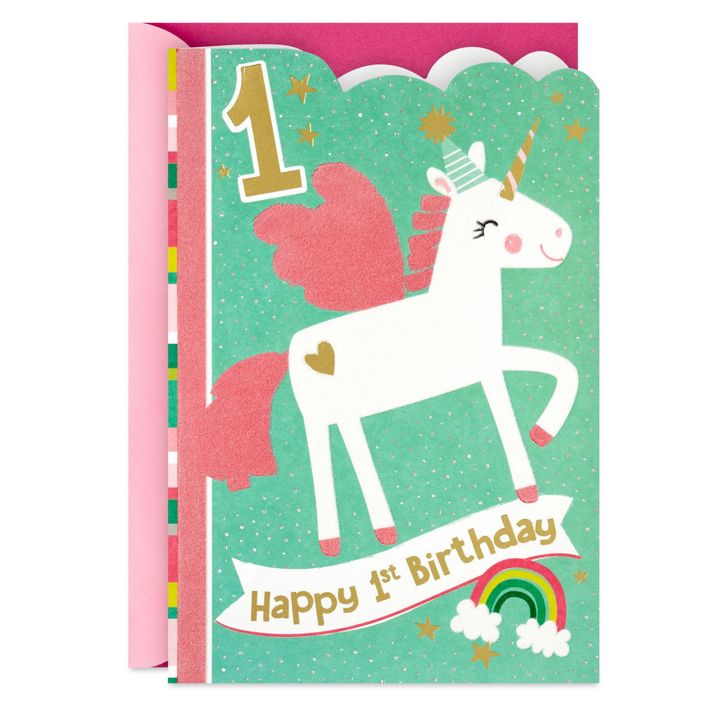 Unicorn and Rainbow First Birthday Card