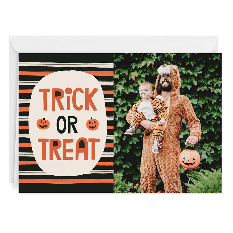 Bold Stripes Trick or Treat Custom Halloween Card