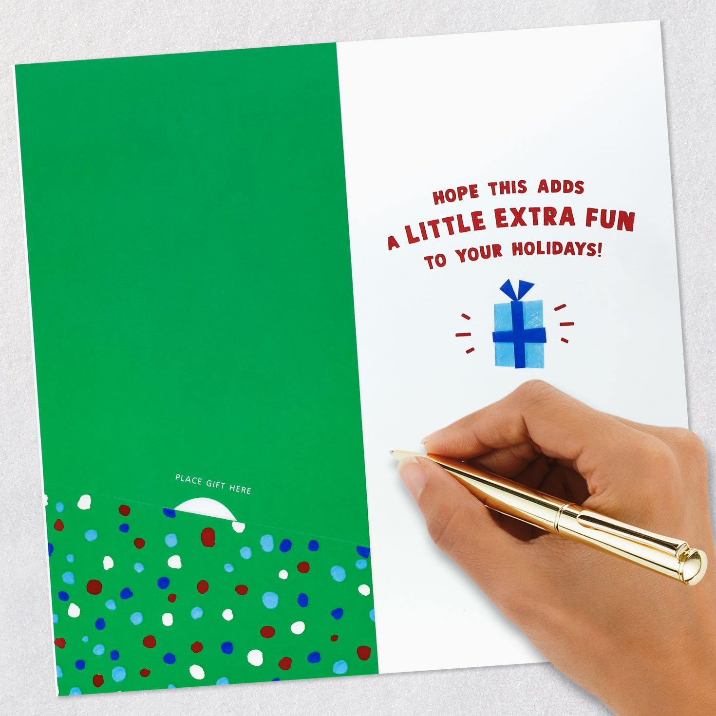Playful Elf and Gifts Money Holder Christmas Card Signing card image number 7