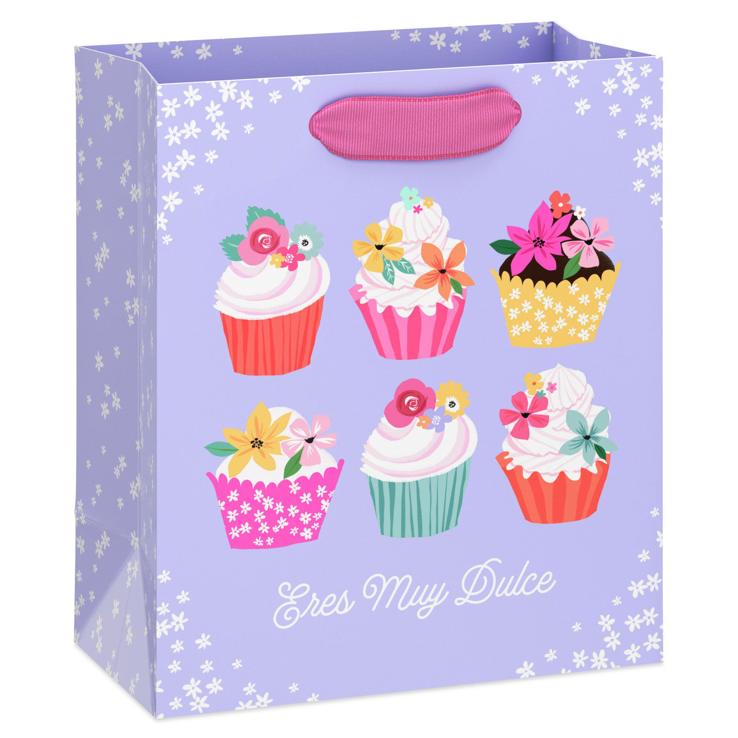 6.5" Eres Muy Dulce Cupcakes on Lavender Small Gift Bag