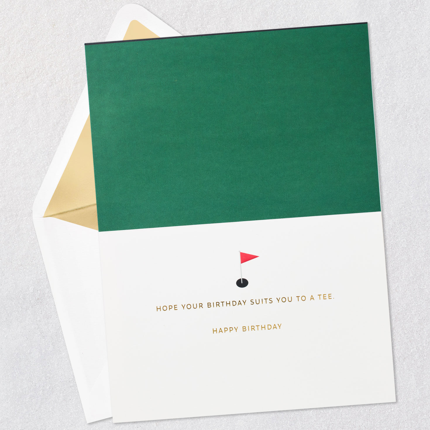 Green and Gold Golf Putter Pun Birthday Card Open card with envelope image number 3