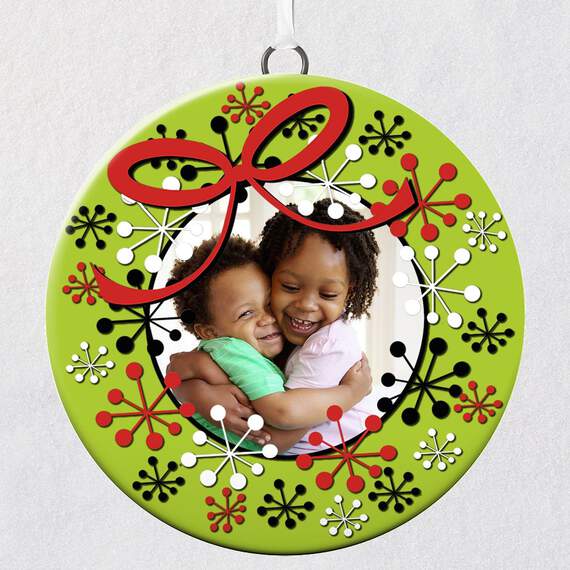 Whimsical Holiday Wreath Ceramic Personalized Photo Ornament, , large image number 1