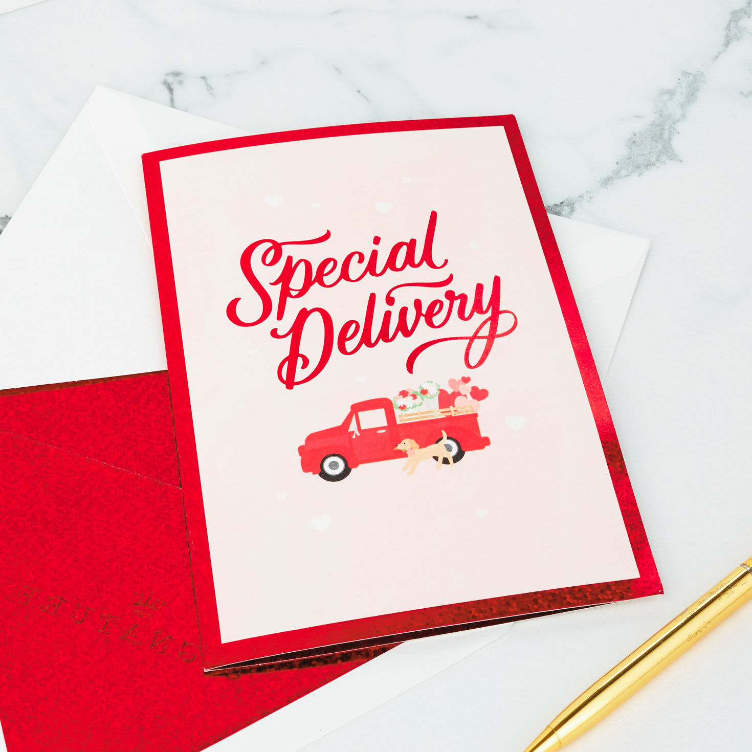 Red Truck With Flowers 3D Pop-Up Valentine's Day Card Card and Envelope with pen image number 7