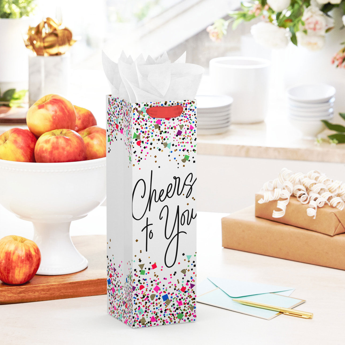 Colorful Confetti Cheers to You Wine Bag in use image number 2