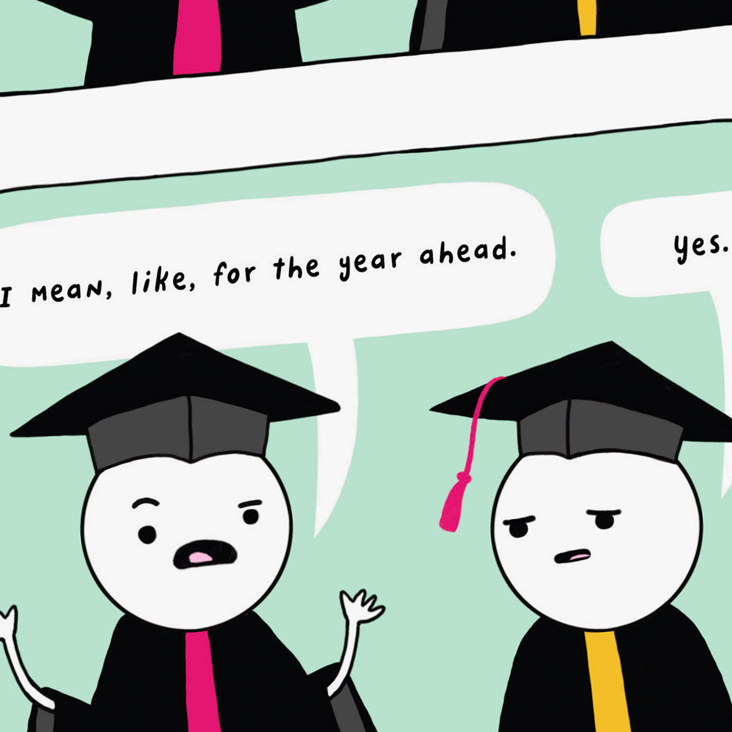 Cartoon Grads on Mint Green Funny Graduation Card Card Front Detail image number 4
