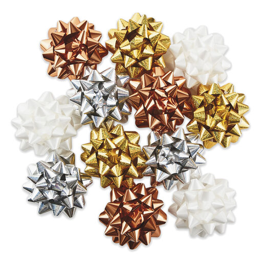 Assorted 12-Pack White, Gold, Silver and Bronze Gift Bows, 
