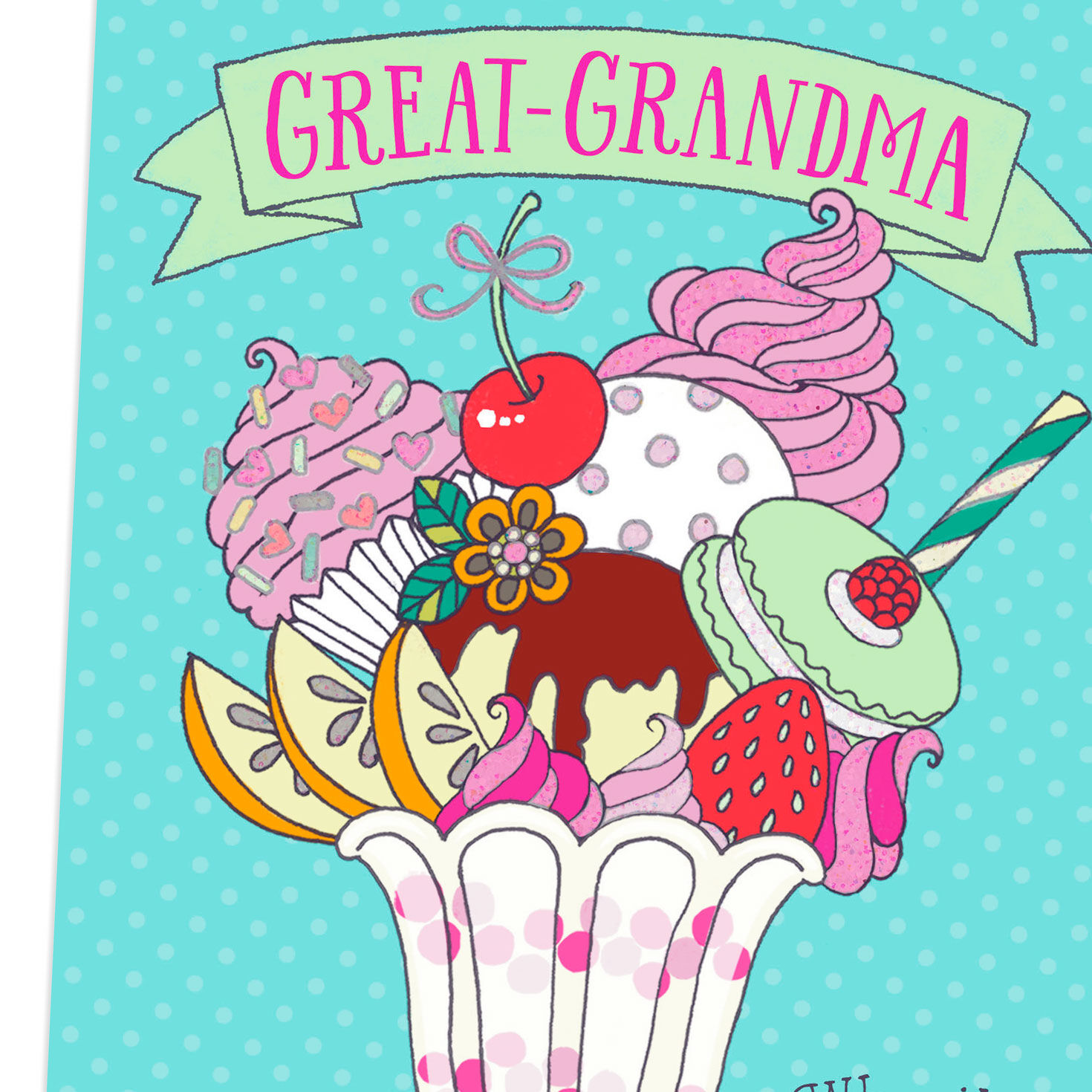 Vintage Ice Cream Sundae Card for Great-Grandma Card Front Detail image number 4