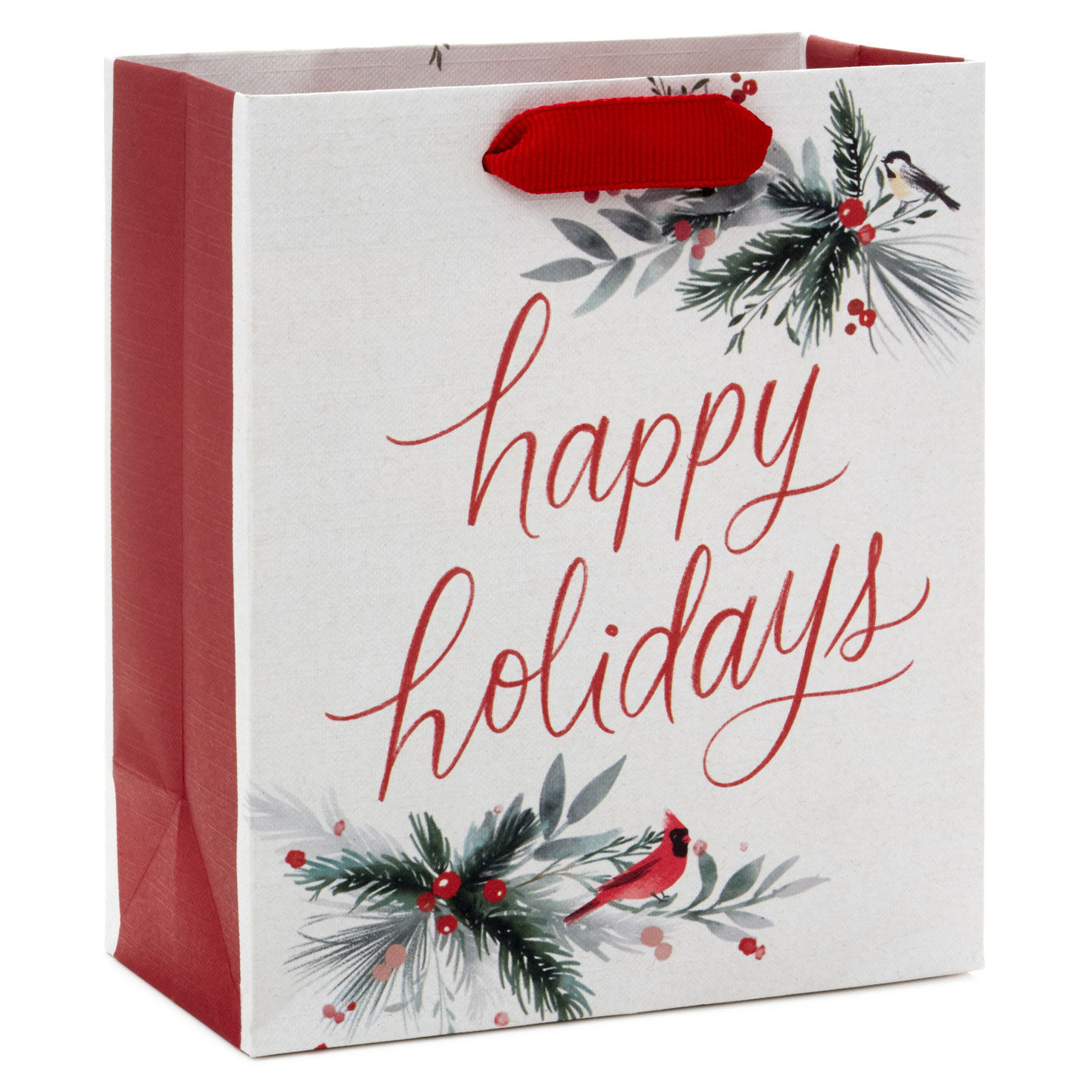 6.5" Happy Holidays on White Small Gift Bag