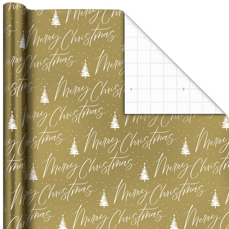 Merry Christmas on Gold Metallic Jumbo Wrapping Paper Roll, 54 sq. ft.