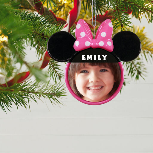 Disney Minnie Mouse Ears Silhouette Text and Photo Personalized Ornament, 