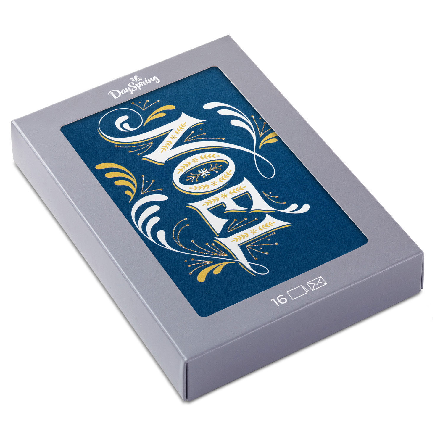 Noel Lettering on Blue Religious Boxed Christmas Cards, Pack of 16