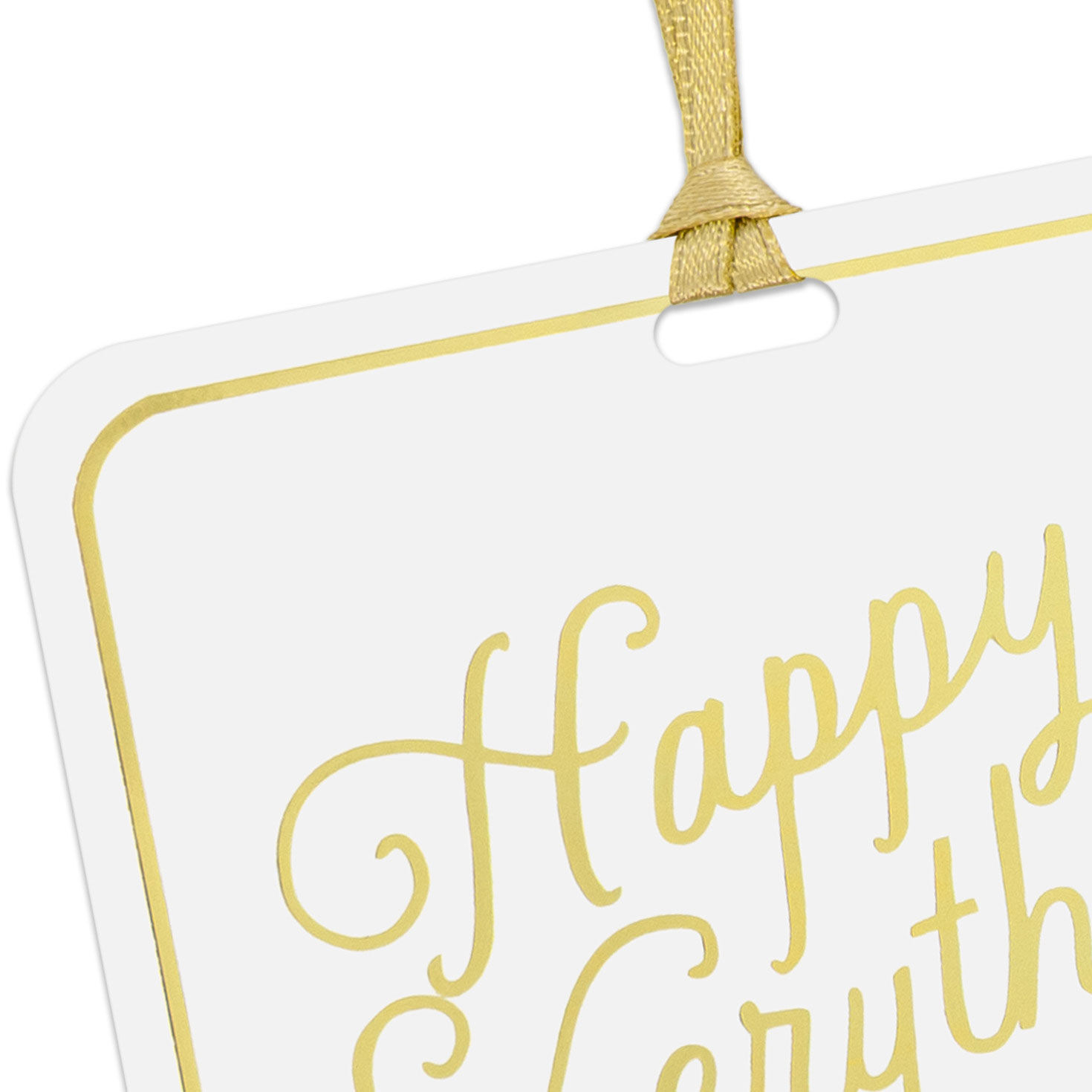 Square White Gift Tag With Gold Ribbon Tie closeup view image number 4