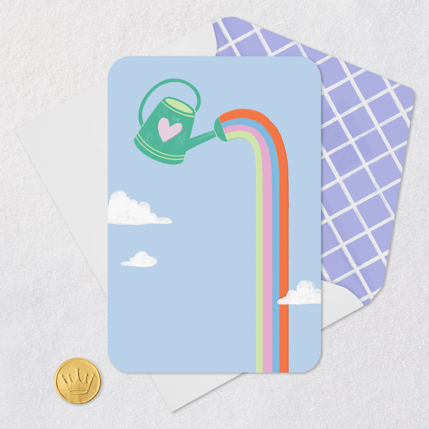 Watering Can With Rainbow Blank Card Card Front with Envelope and Gold Seal image number 4