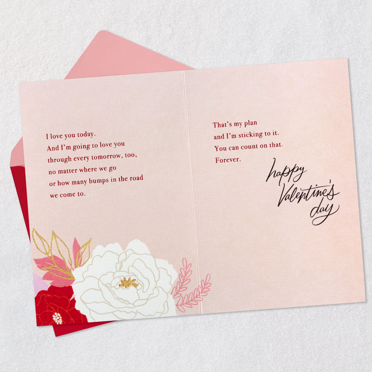 Flowers on Pink Valentine's Day Card for Wife Open card with envelope image number 4