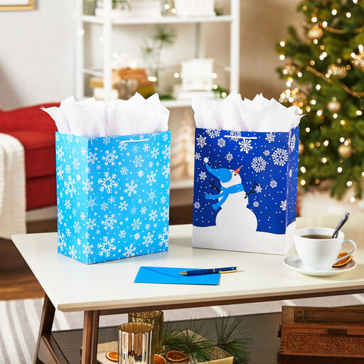 11.5" Snowy Scenes 2-Pack Large Holiday Gift Bags, 