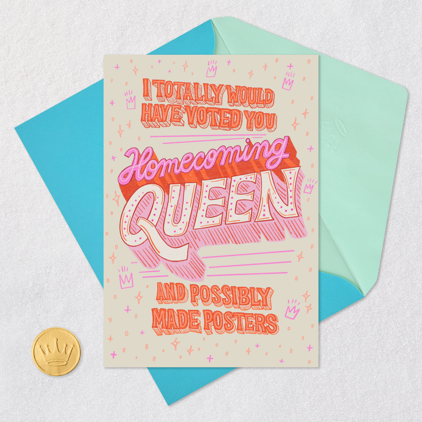 Homecoming Queen Funny Birthday Card for Friend Card Front with Envelope and Gold Seal image number 5