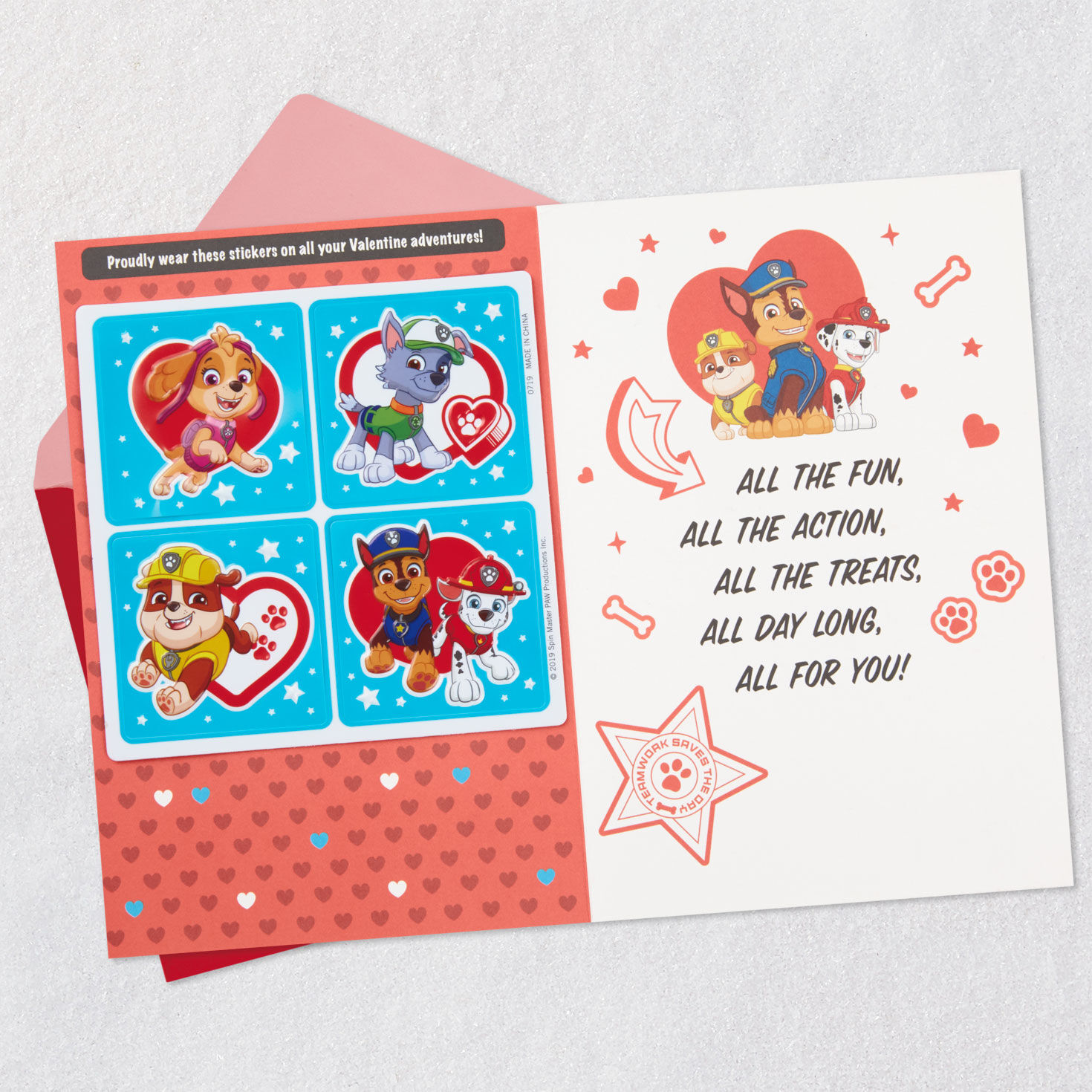 Paw Patrol Kids Valentine's Day Card With Stickers Open card with envelope image number 3