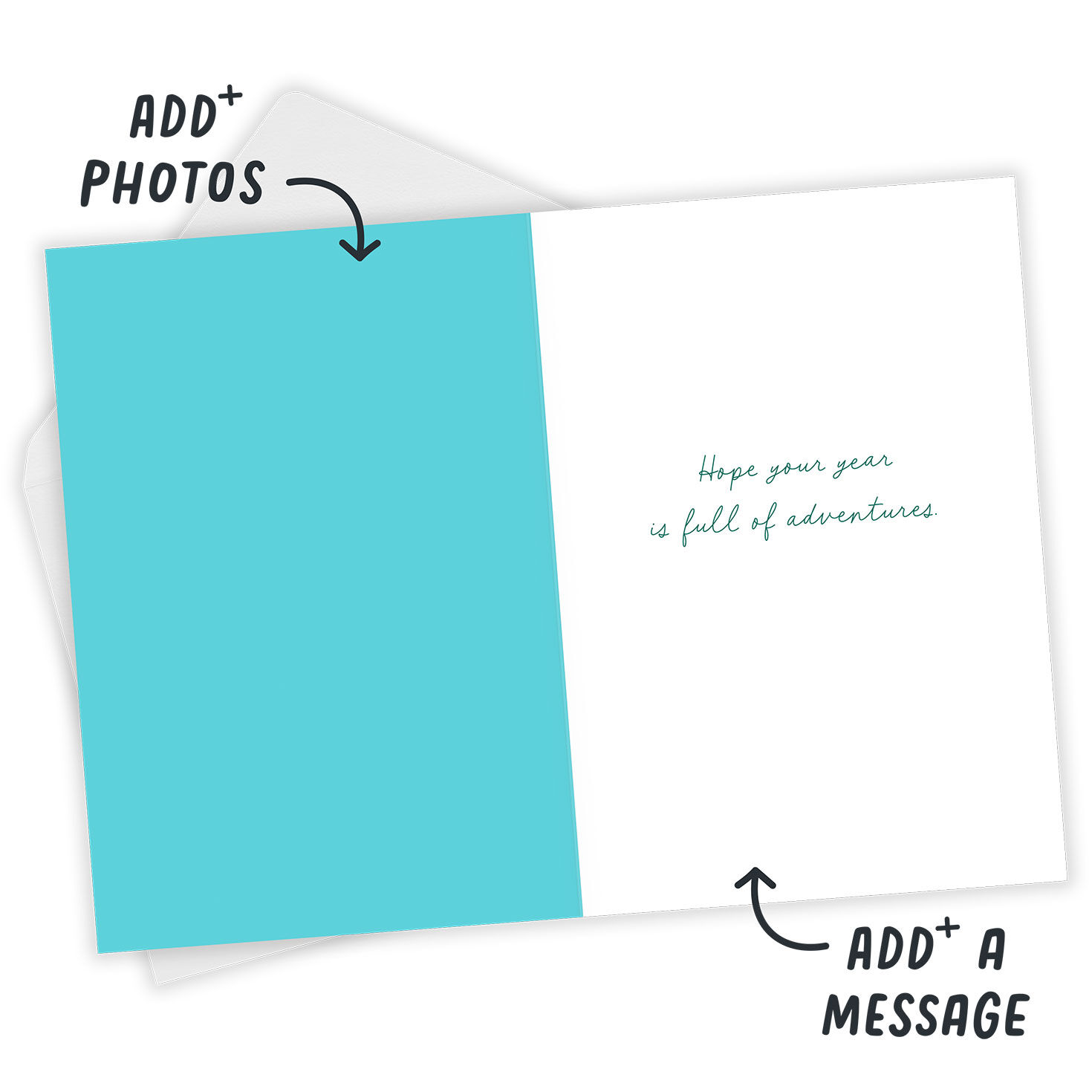 Modern Mountain Drawing Personalized Birthday Card Open Card with Envelope indicating personalization image number 3