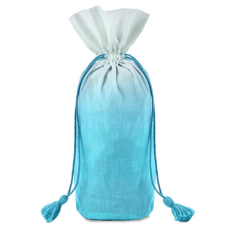 Turquoise Ombré Fabric Wine Gift Bag, 12.5", , large