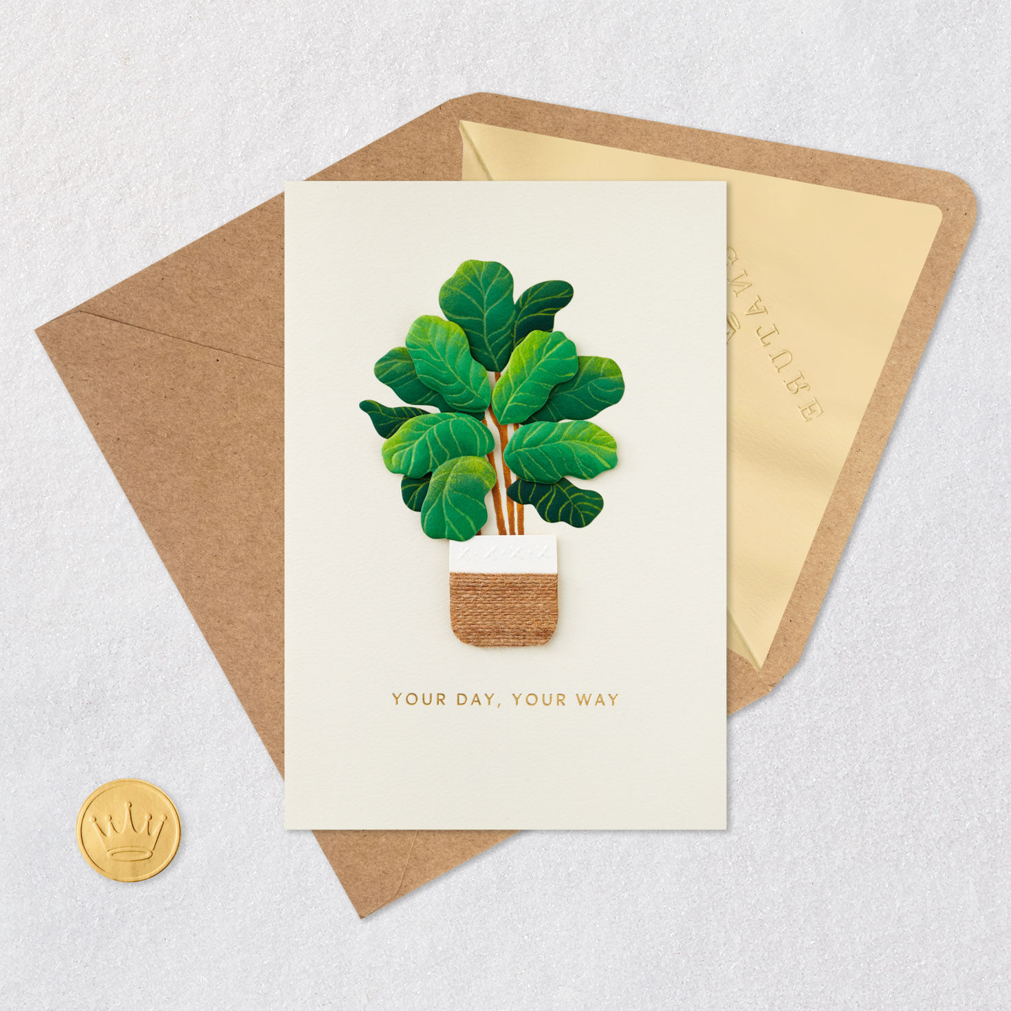 Fiddle-Leaf Fig Potted Plant Birthday Card Card Front with Envelope and Gold Seal image number 5