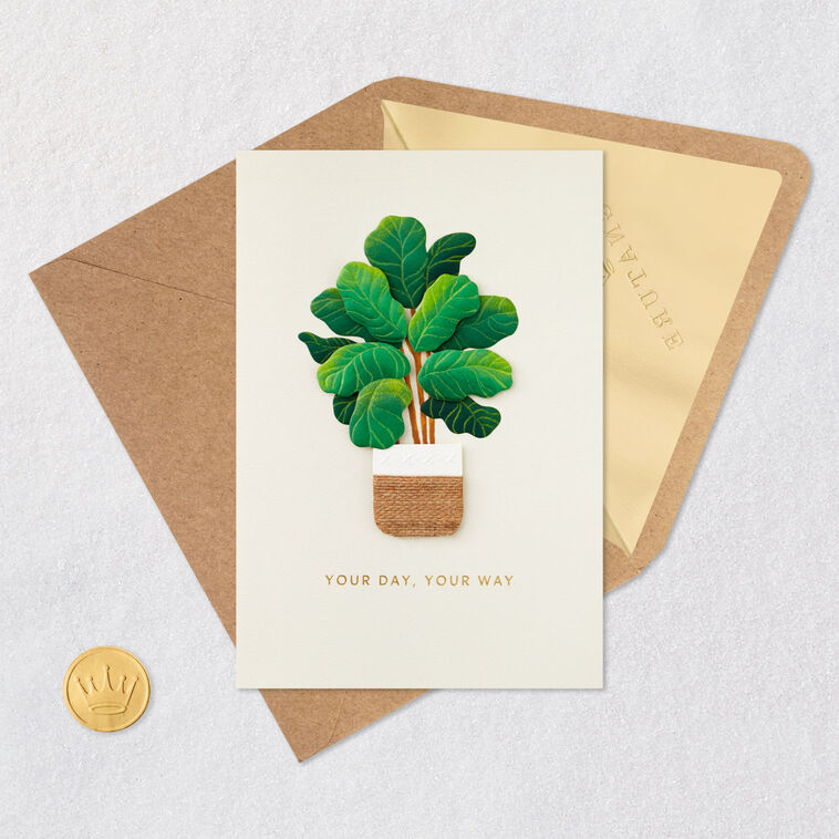 Fiddle-Leaf Fig Potted Plant Birthday Card Card Front with Envelope and Gold Seal image number 5