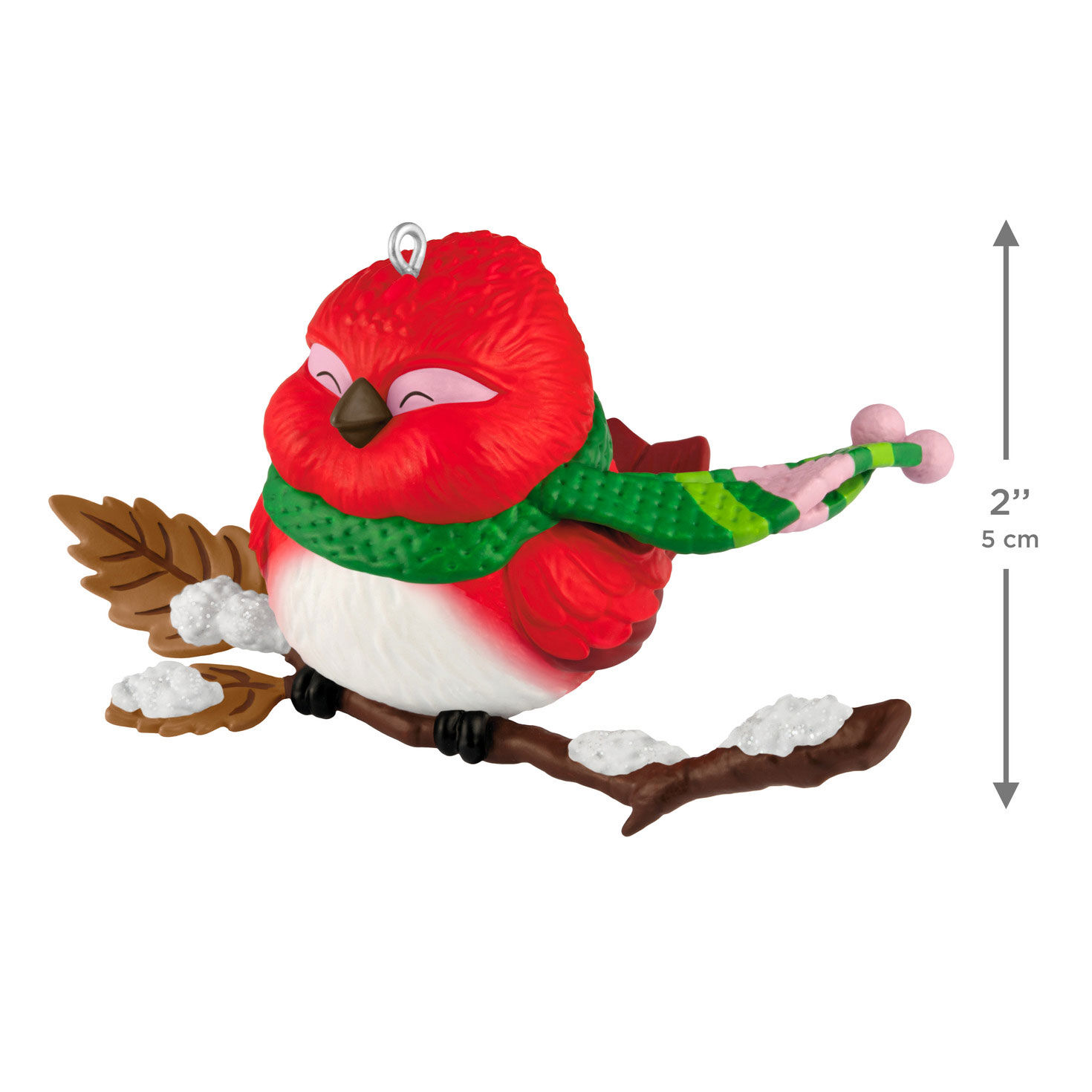 Red Bird With Green Scarf Keepsake Ornament measurement image number 3