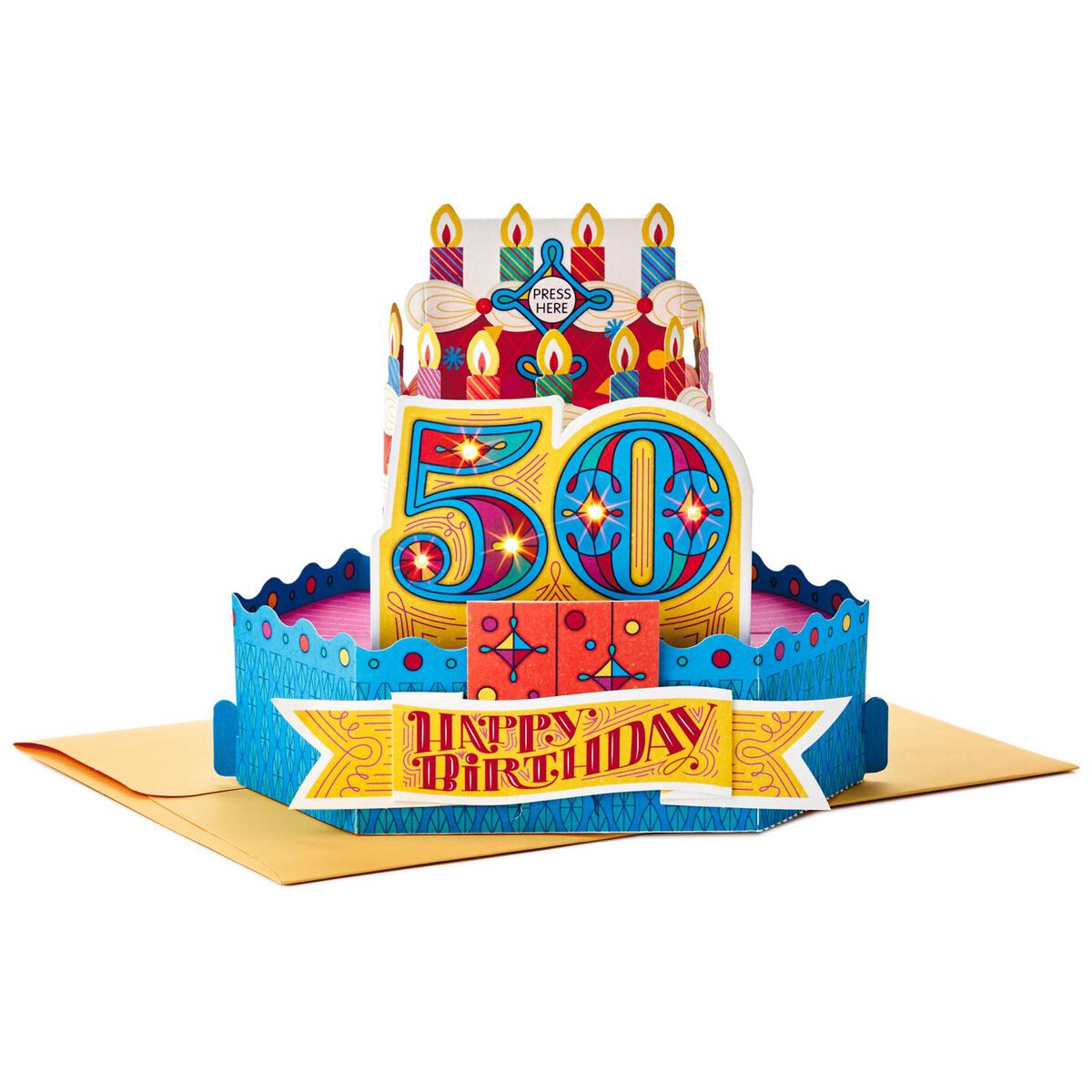 50th Birthday Cake With Candles Pop Up Musical Birthday Card With Light ...