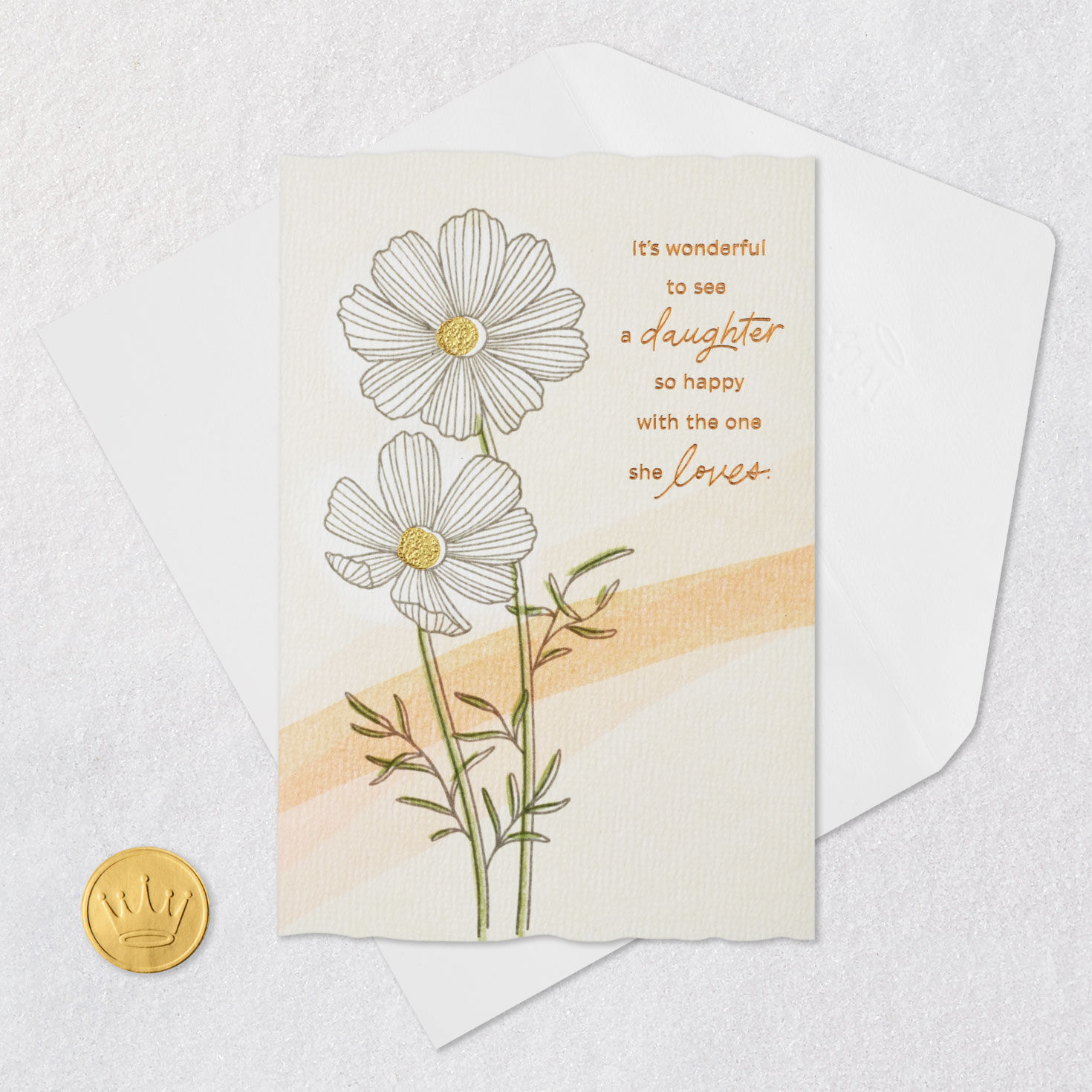 Floral Anniversary Card for Daughter and Partner Card Front with Envelope and Gold Seal image number 5